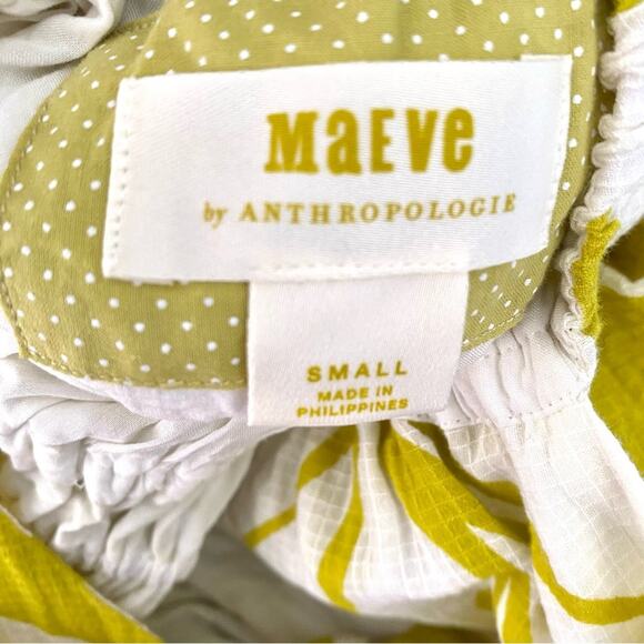 Maeve Anthropologie Feliciana Puff Sleeve Chartreuse White Mini Dress size small - Picture 8 of 10